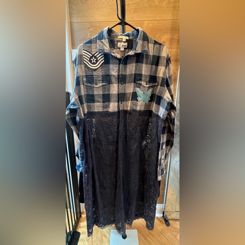 Tricia Fix Exclusive Flannel Lace Duster Jacket – Size XL NWOT